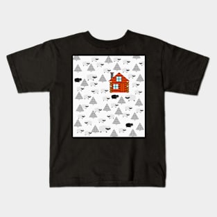 Winter cabin with sheep Kids T-Shirt